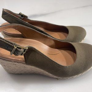 Vionic Coralina Olive Green Canvas Slingback Espadrille Wedge Heel